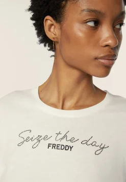 Freddy T-shirt donna manica lunga con Logo e Lettering in Strass-Donna Ginnastica|T-shirts