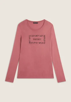 Freddy T-shirt donna manica lunga con stampa animalier oro rosa-Donna T-shirts