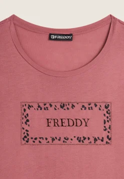 Freddy T-shirt donna manica lunga con stampa animalier oro rosa-Donna T-shirts
