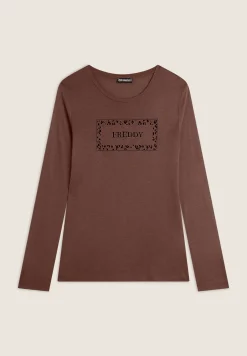 Freddy T-shirt donna manica lunga con stampa animalier oro rosa-Donna T-shirts