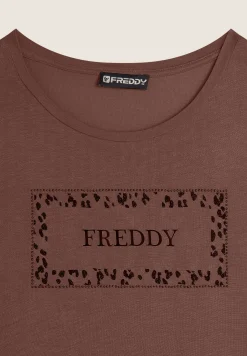 Freddy T-shirt donna manica lunga con stampa animalier oro rosa-Donna T-shirts