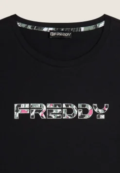 Freddy T-shirt donna manica lunga in jersey con logo maculato-Donna Fitness|T-shirts