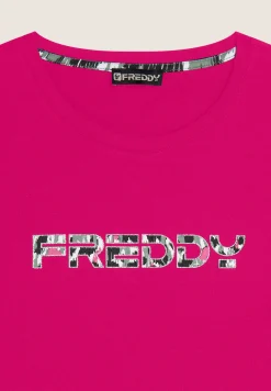 Freddy T-shirt donna manica lunga in jersey con logo maculato-Donna Fitness|T-shirts
