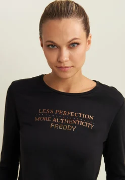 Freddy T-shirt donna manica lunga con grafica metallizzata-Donna Ginnastica|T-shirts