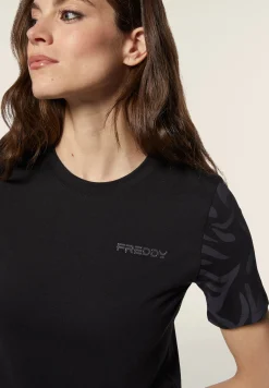Freddy T-shirt donna regular fit con dettagli floreali-Donna Pilates|Ginnastica