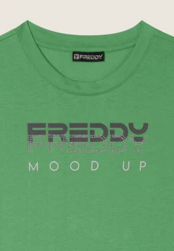 Freddy T-shirt girocollo con grafica dorata e perline-Donna Padel|Pilates