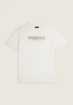 Freddy T-shirt girocollo con grafica dorata e perline-Donna Padel|Pilates