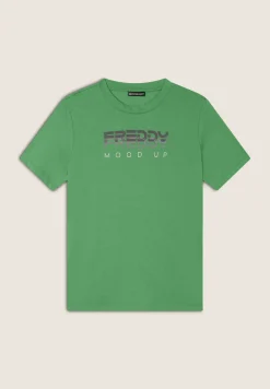 Freddy T-shirt girocollo con grafica dorata e perline-Donna Padel|Pilates