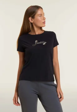 Freddy T-shirt in cotone Supima con logo in paillettes bicolore-Donna T-shirts
