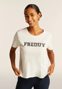 Freddy T-shirt in cotone Supima con logo maculato bicolore-Donna T-shirts