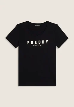 Freddy T-shirt in jersey con logo oro chiaro sul fronte-Donna Pilates|Ginnastica
