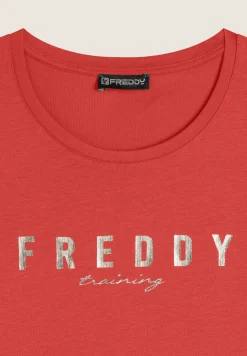 Freddy T-shirt in jersey con logo oro chiaro sul fronte-Donna Pilates|Ginnastica
