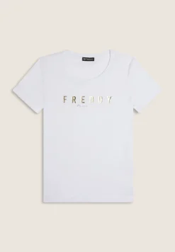 Freddy T-shirt in jersey con logo oro chiaro sul fronte-Donna Pilates|Ginnastica