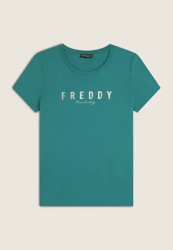 Freddy T-shirt in jersey con logo oro chiaro sul fronte-Donna Pilates|Ginnastica