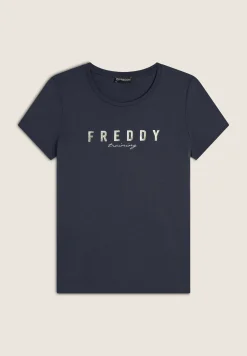 Freddy T-shirt in jersey con logo oro chiaro sul fronte-Donna Pilates|Ginnastica
