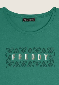 Freddy T-shirt in jersey leggero con grafica floreale-Donna Pilates|Ginnastica