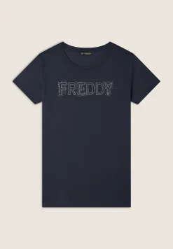 Freddy T-Shirt in jersey modal con Logo Strass-Donna T-shirts