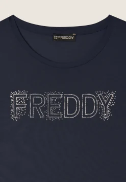 Freddy T-Shirt in jersey modal con Logo Strass-Donna T-shirts
