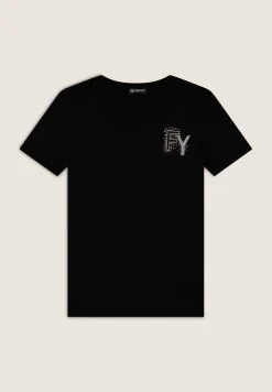 Freddy T-Shirt in jersey modal con Logo FY e Dettagli in Strass-Donna T-shirts