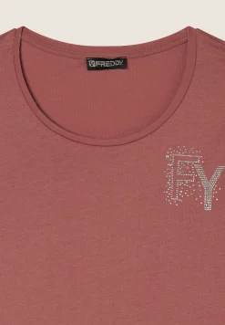Freddy T-Shirt in jersey modal con Logo FY e Dettagli in Strass-Donna T-shirts