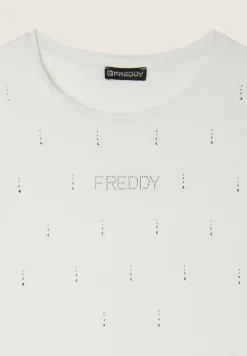 Freddy T-Shirt in jersey modal con Strass e Taglio Arrotondato-Donna T-shirts