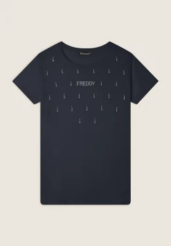 Freddy T-Shirt in jersey modal con Strass e Taglio Arrotondato-Donna T-shirts