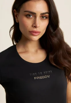 Freddy T-shirt in jersey stretch con grafica bicolore-Donna Padel|Pilates