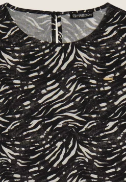 Freddy T-shirt in viscosa animalier con spacchi dotati di zip-Donna T-shirts