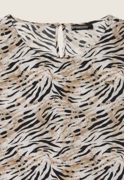 Freddy T-shirt in viscosa animalier con spacchi dotati di zip-Donna T-shirts