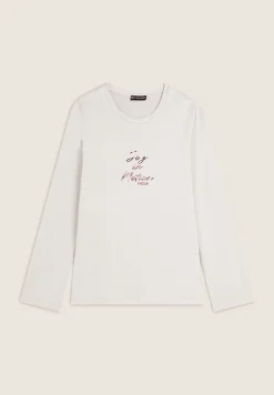 Freddy T-shirt manica lunga in jersey viscosa con scritta dorata-Donna T-shirts