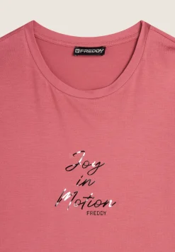 Freddy T-shirt manica lunga in jersey viscosa con scritta dorata-Donna T-shirts