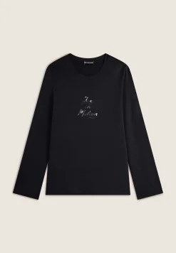 Freddy T-shirt manica lunga in jersey viscosa con scritta dorata-Donna T-shirts
