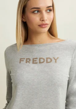 Freddy T-shirt mélange a maniche lunghe con logo in strass-Donna T-shirts