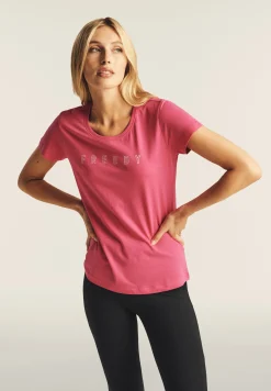 Freddy T-shirt scollo tondo con logo glitter-Donna Padel|Pilates