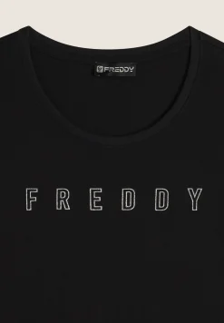 Freddy T-shirt scollo tondo con logo glitter-Donna Padel|Pilates