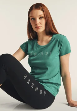 Freddy T-shirt scollo tondo con logo glitter-Donna Padel|Pilates