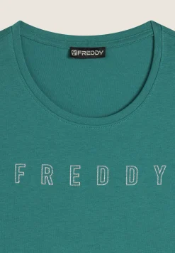 Freddy T-shirt scollo tondo con logo glitter-Donna Padel|Pilates
