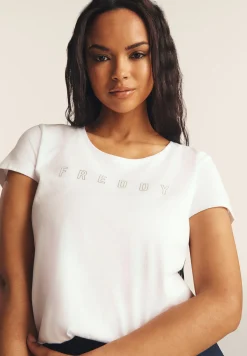 Freddy T-shirt scollo tondo con logo glitter-Donna Padel|Pilates