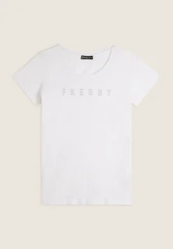 Freddy T-shirt scollo tondo con logo glitter-Donna Padel|Pilates