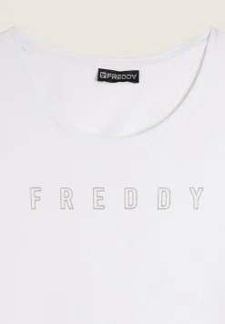 Freddy T-shirt scollo tondo con logo glitter-Donna Padel|Pilates