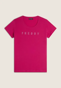 Freddy T-shirt scollo tondo con logo glitter-Donna Padel|Pilates