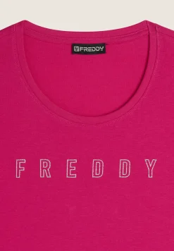 Freddy T-shirt scollo tondo con logo glitter-Donna Padel|Pilates