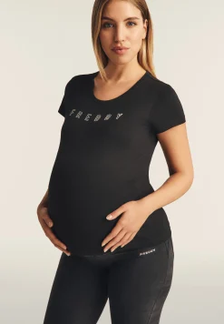 Freddy T-shirt scollo tondo con logo glitter-Donna Padel|Pilates