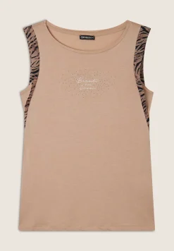 Freddy T-shirt senza maniche con dettagli dorati e animalier-Donna T-shirts