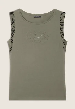 Freddy T-shirt senza maniche con dettagli dorati e animalier-Donna T-shirts