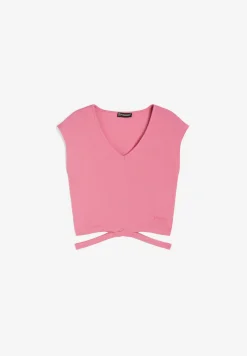 Freddy T-shirt slim fit in costina con gioco di incroci sul fondo-Donna Top E Canotte