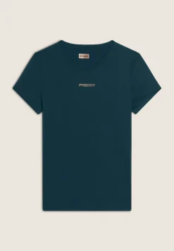 Freddy T-shirt sportiva in tessuto tecnico con logo bronzo-Donna Pilates|Fitness