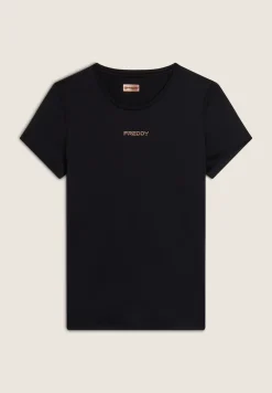 Freddy T-shirt sportiva in tessuto tecnico con logo bronzo-Donna Pilates|Fitness