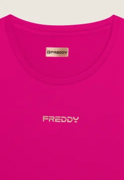 Freddy T-shirt sportiva in tessuto tecnico con logo bronzo-Donna Pilates|Fitness