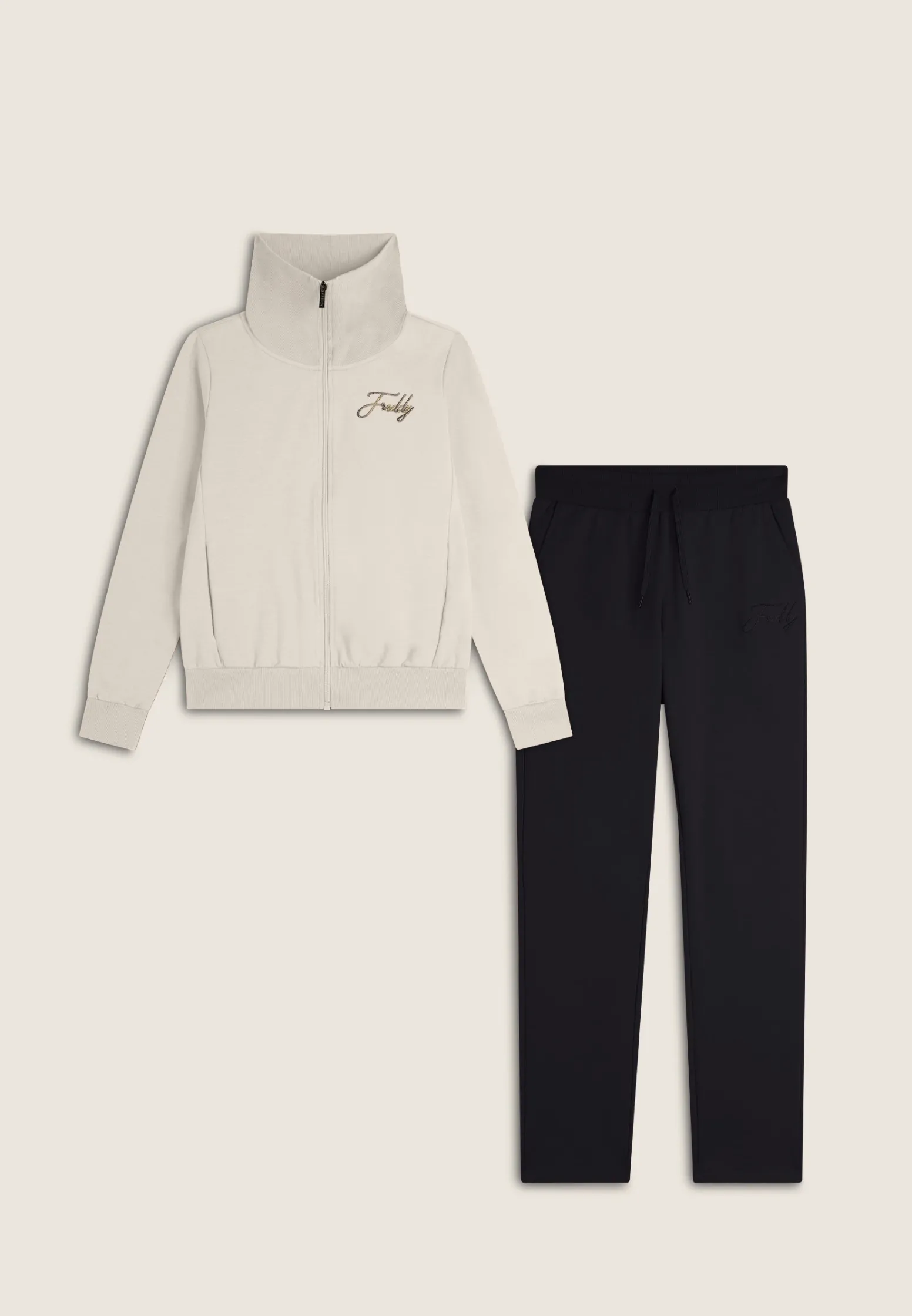 Freddy Tuta donna in felpa con zip e ampio collo in costina-Donna Ginnastica|Tute